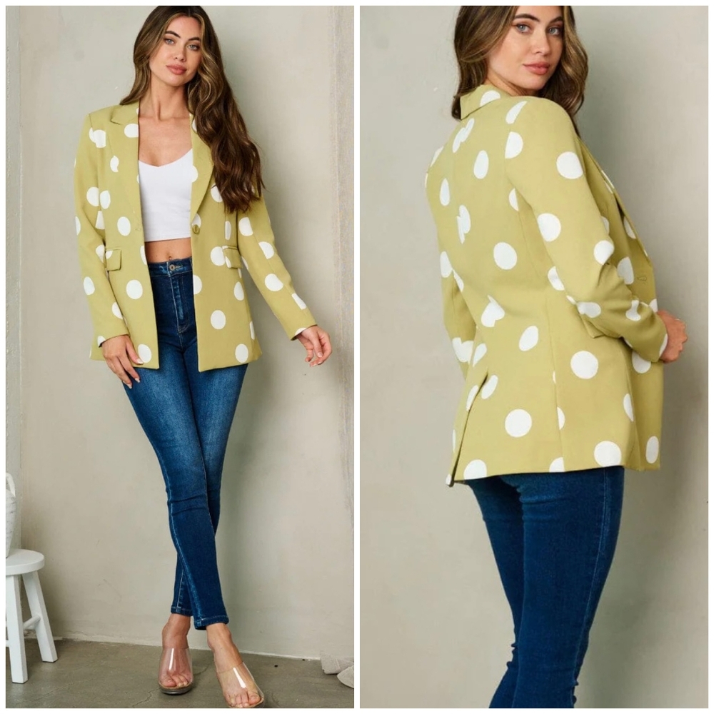 OVI Light Olive Polka Dot Blazer - Picture 4 of 6